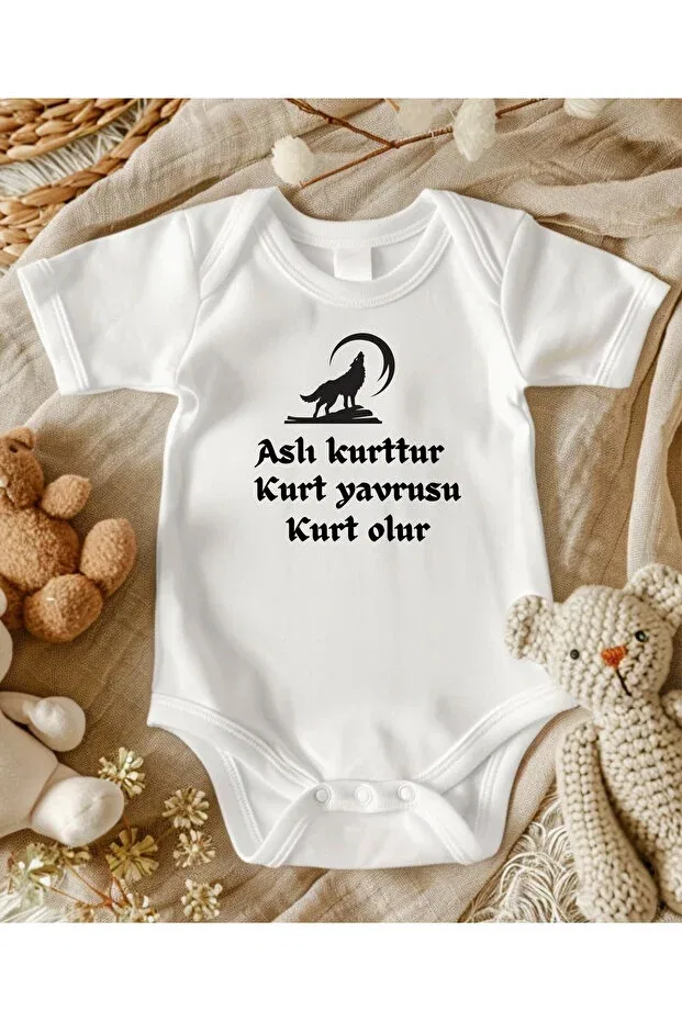 Детское боди для новорожденных с принтом Yavru wolf themed Lupi, White Wolf Short