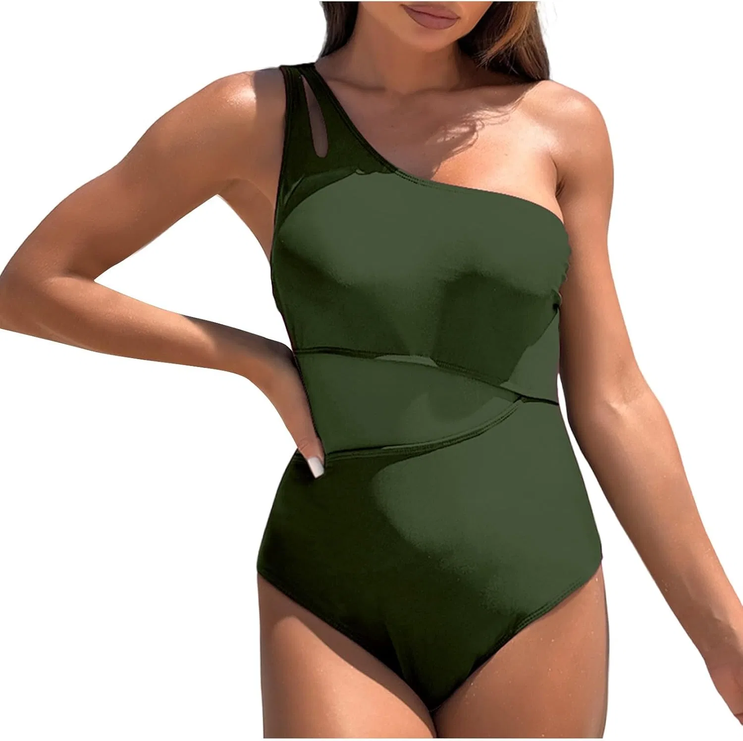 Женский цельнокроеный купальник с одним плечом Tummy Control, Army Green