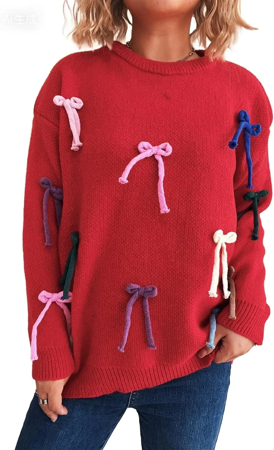 Женский свитер с объемными бантами, модель 3D Colorful Bow