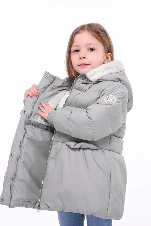 Детское пальто для девочек с капюшоном Benitto Kids, Gray — фото 3