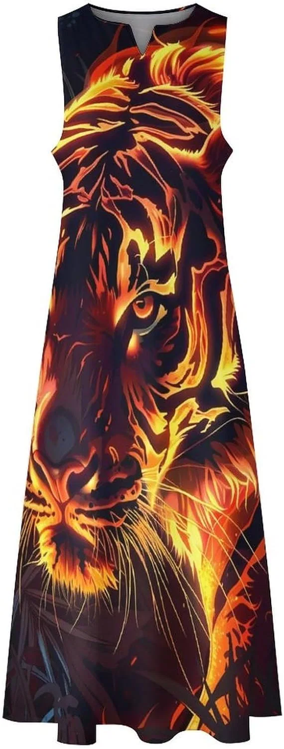 Женское повседневное платье макси без рукавов Flame Tiger, Style-34 — фото 4