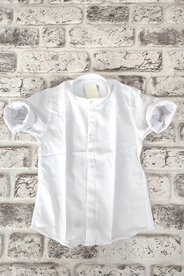 Детская рубашка для мальчиков с коротким рукавом Curly sleeve judge collar white shirt Generic Brands, White