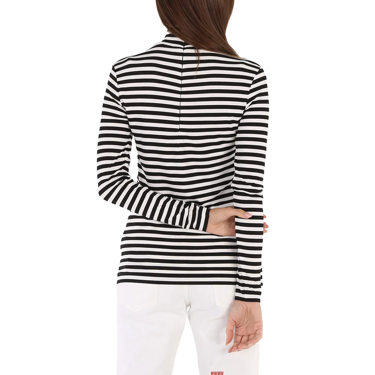 Топ с принтом в полоску Ladies Black Striped Stretch Jersey Turtleneck Top Burberry, Black — фото 3