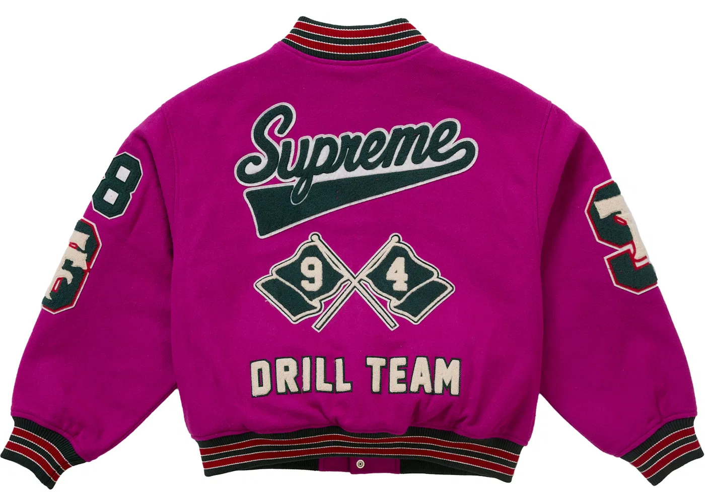 Мужская куртка-бомбер с принтом Supreme Drill Team Varsity Jacket Magenta — фото 3