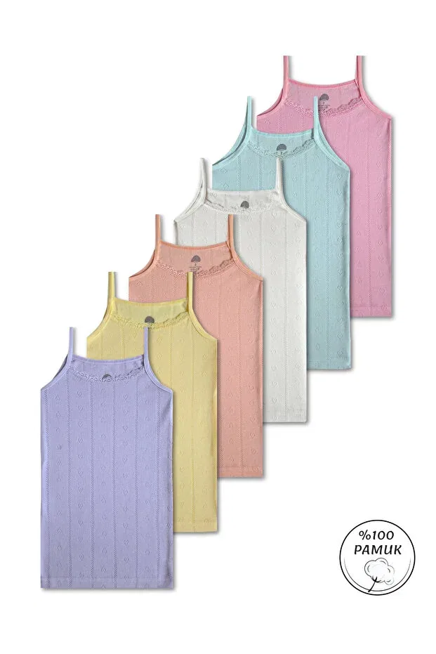Детский комплект маек для девочек с тонкой бретелью Panfilia, White-Green-Pink