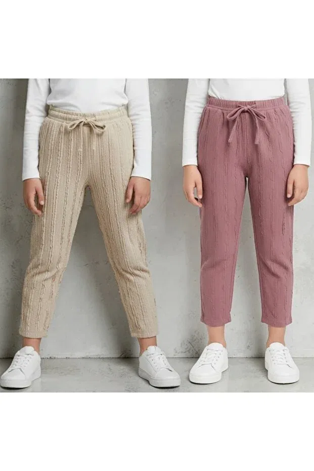 Детский комплект брюк-каррот с принтом Patriko, Beige-Pink