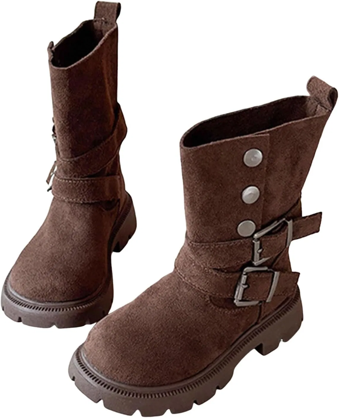 Детские ботинки для девочек с пряжками и заклепками Biker Boots, Coffee — фото 4