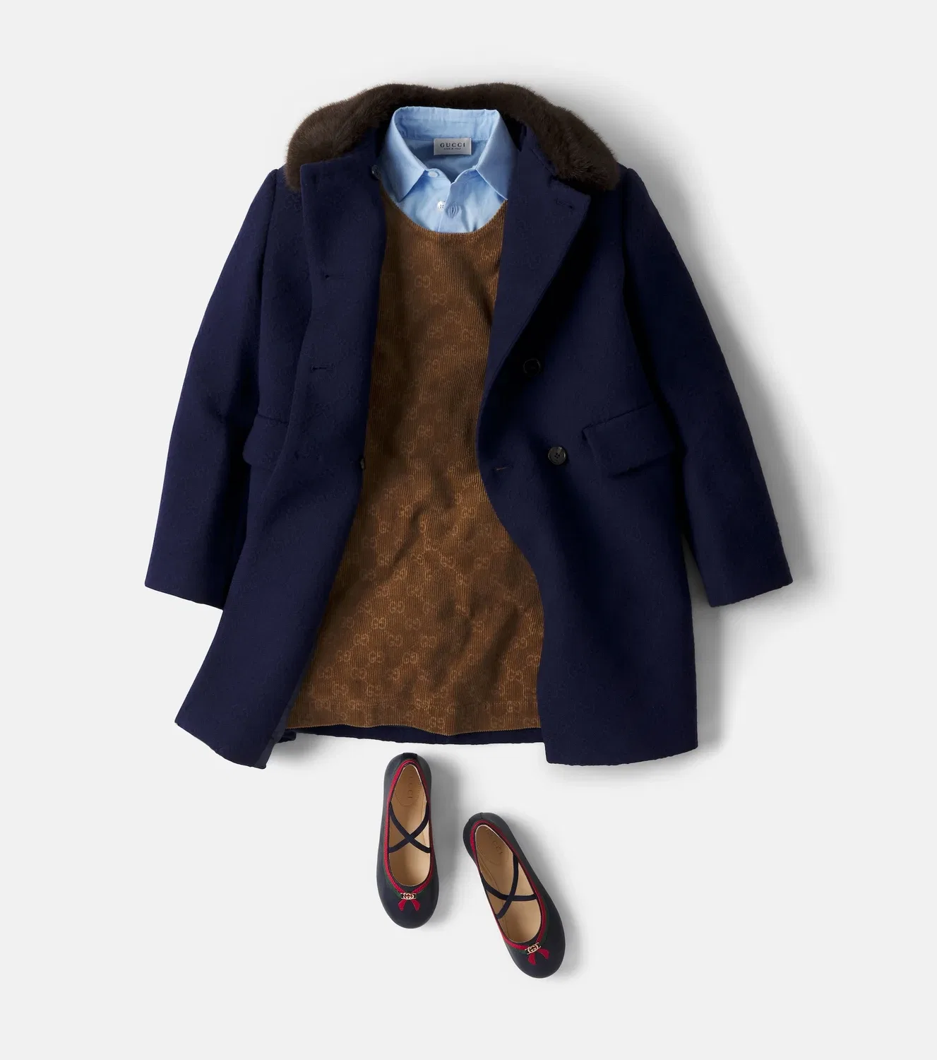 Вельветовое платье из хлопка с монограммой GG, Gucci Kids, коричневый — фото 2