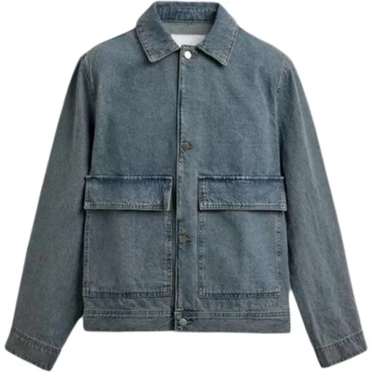 Мужская джинсовая куртка с воротником и прямым кроем Blue ZARA, Blue