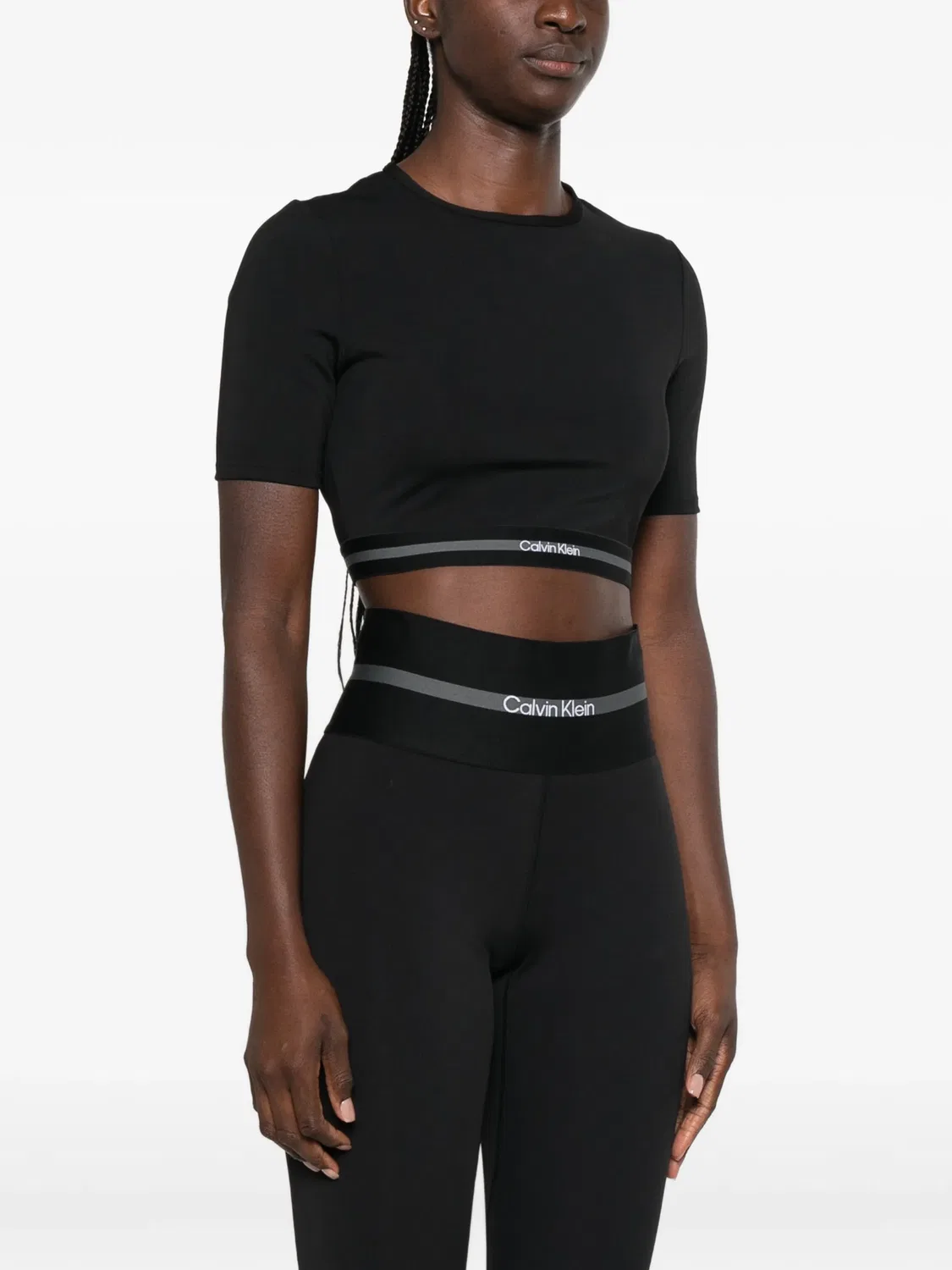 Укороченная футболка с логотипом Calvin Klein, черный — фото 3