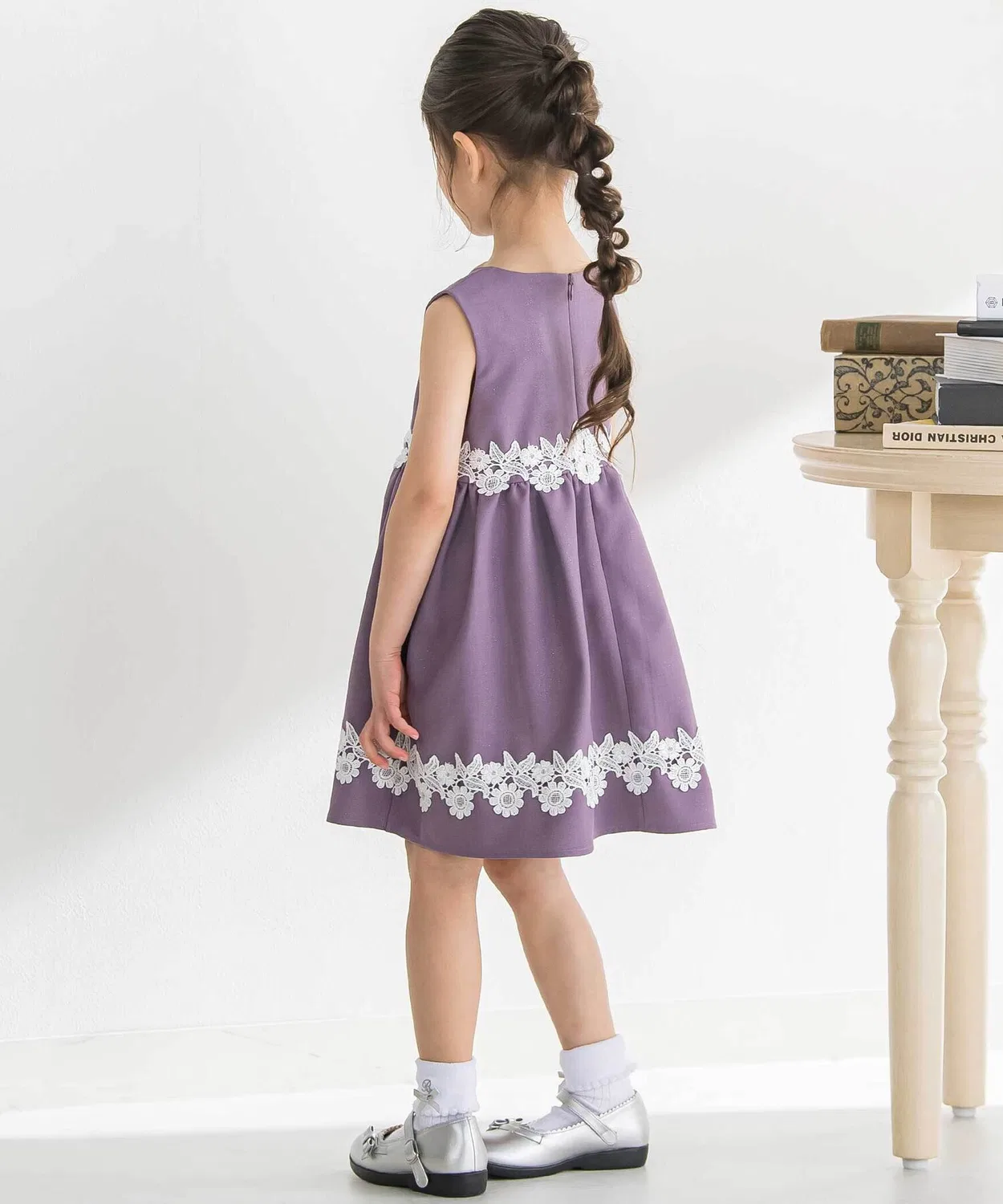 Детский сарафан с кружевом и мерцающим блеском BeBe Petits Pois Vert, Purple — фото 4