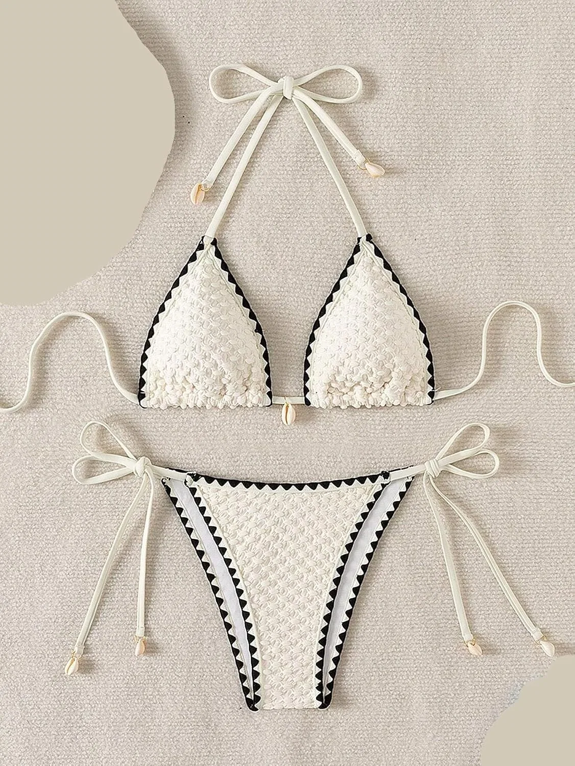 Женский бикини-сет с цветовыми блоками, Cutout Tie Back, Beige — фото 2