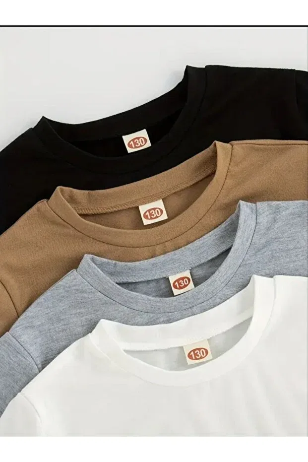Детский комплект футболок оверсайз с принтом Elan Wear, Brown + Gray + Black + White — фото 3