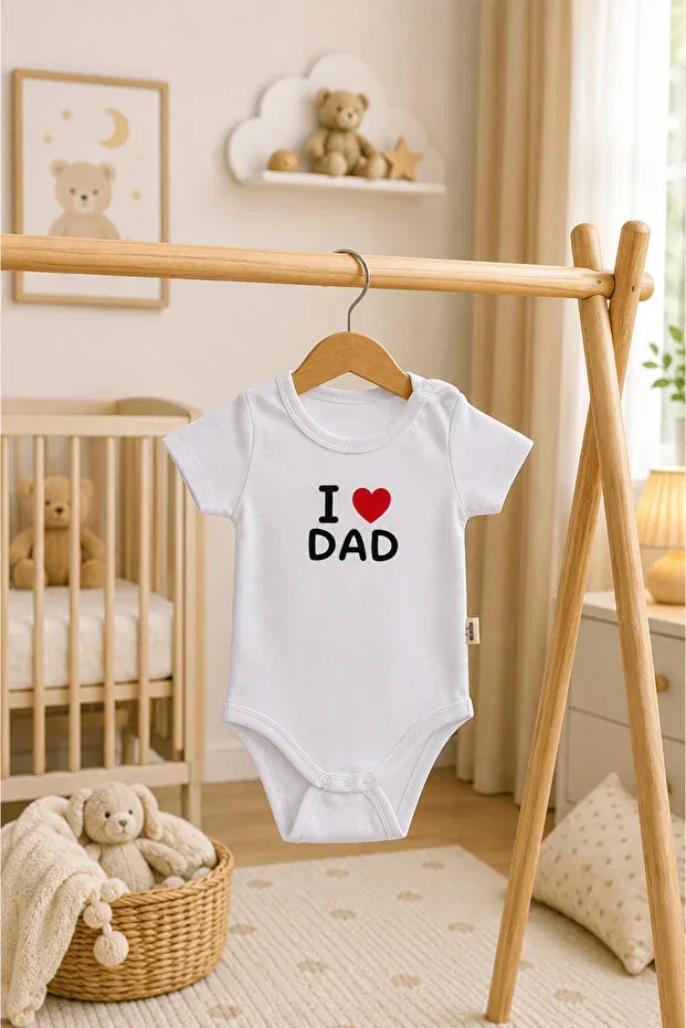 Детское боди для новорожденных хлопковое I Love Dad Karamila, White