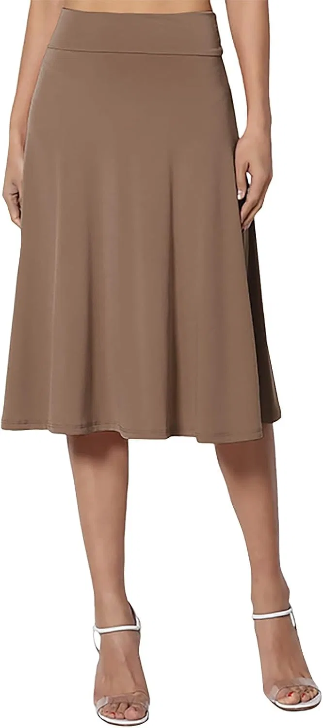 Женская A-силуэта юбка миди с высокой талией Flared Flowy, Beige