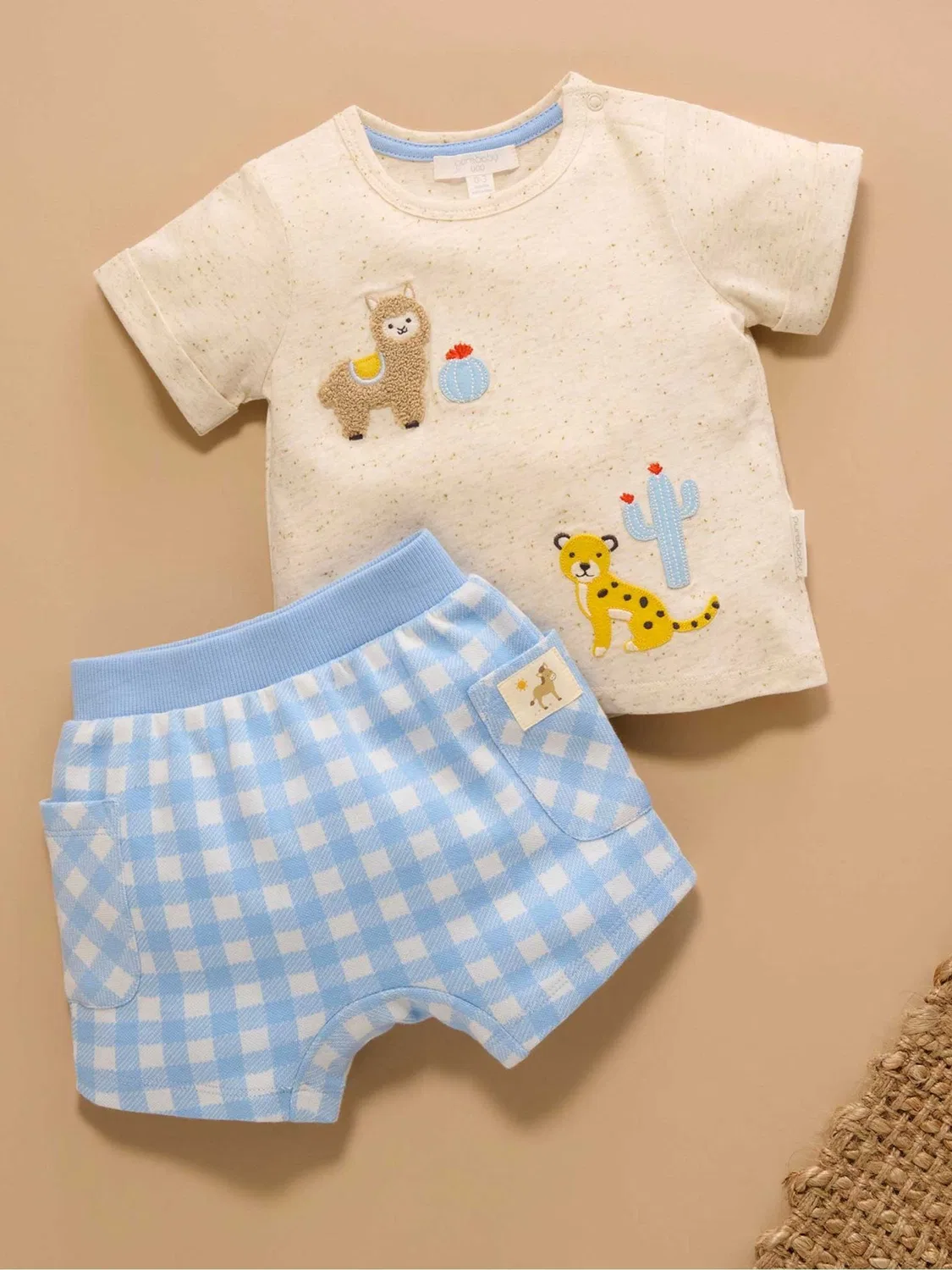 Комплект из футболки и шорт, с аппликацией Purebaby, голубой — фото 2