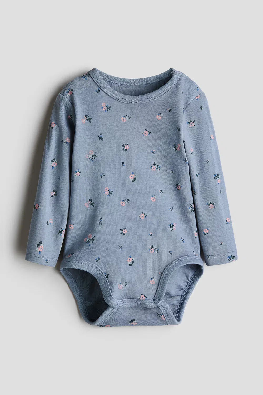 Боди из хлопка с принтом H&M, Helles Mattblau/Geblümt
