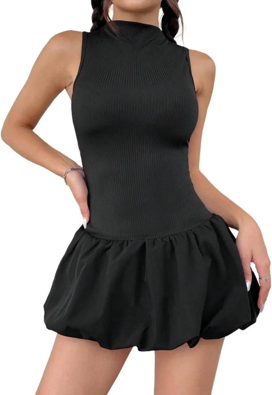 Женское повседневное платье с воротником-стойкой Slimming Fit, Black
