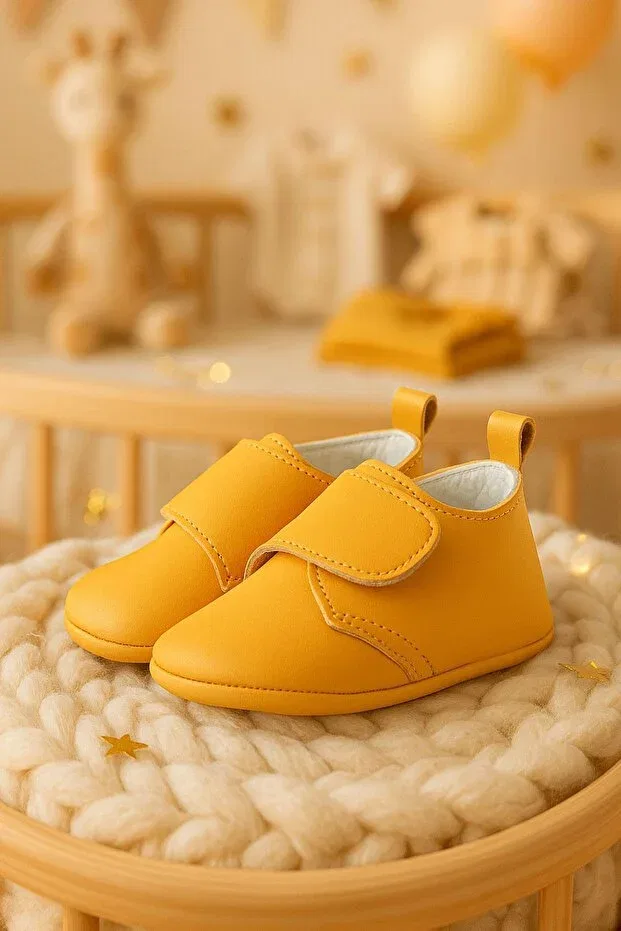 Детские пинетки из натуральной кожи на липучке Booba Hapshoe, Yellow