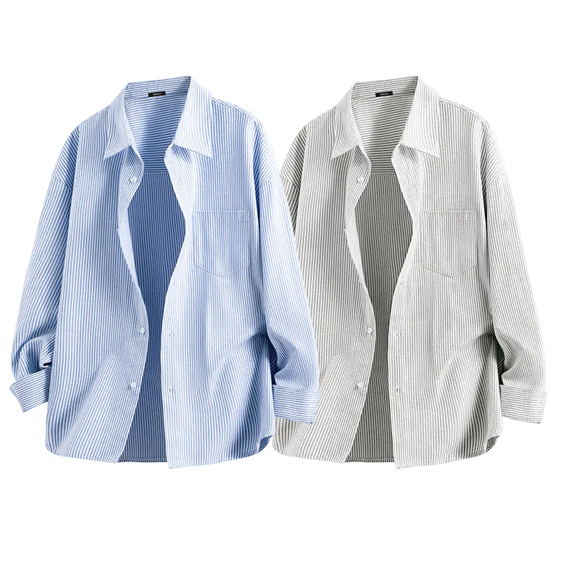 Детская рубашка Heavyweight Oxford с полосками Miniso, Цвет Blue White Stripes+Gray White Stripes