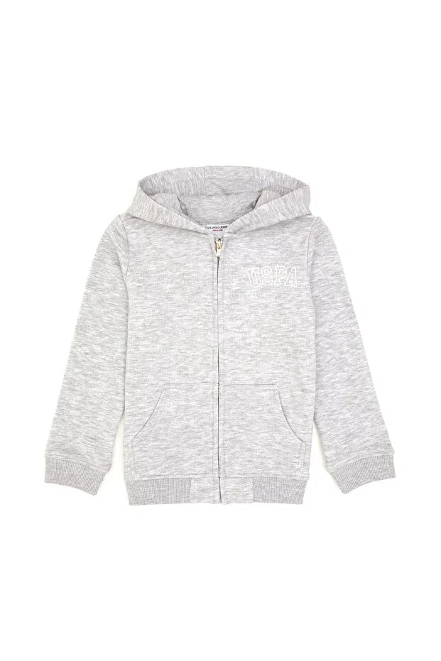 Детские свитшот для девочек с капюшоном U.S. Polo Assn., Light Gray Melange — фото 3