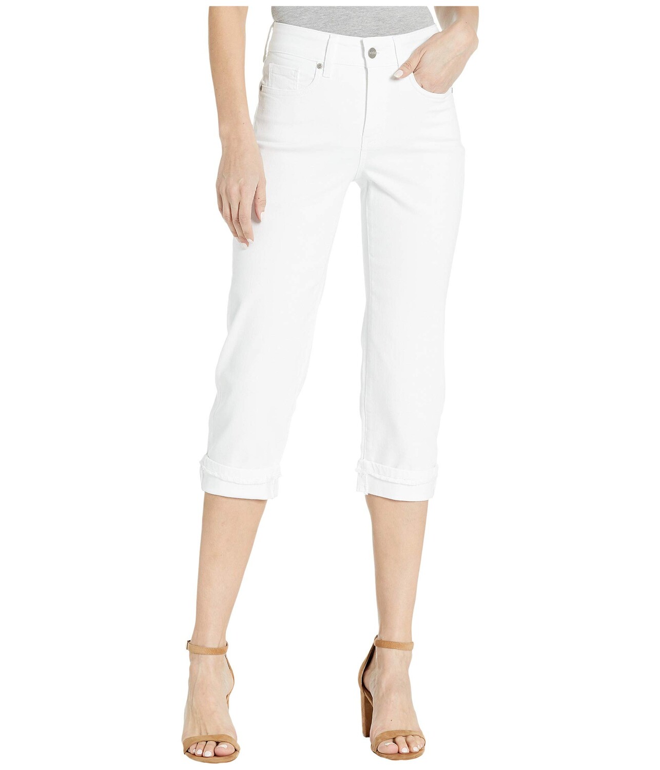 

Джинсы NYDJ, Marilyn Crop Cuff Jeans with Frayed Cuffs in Optic White