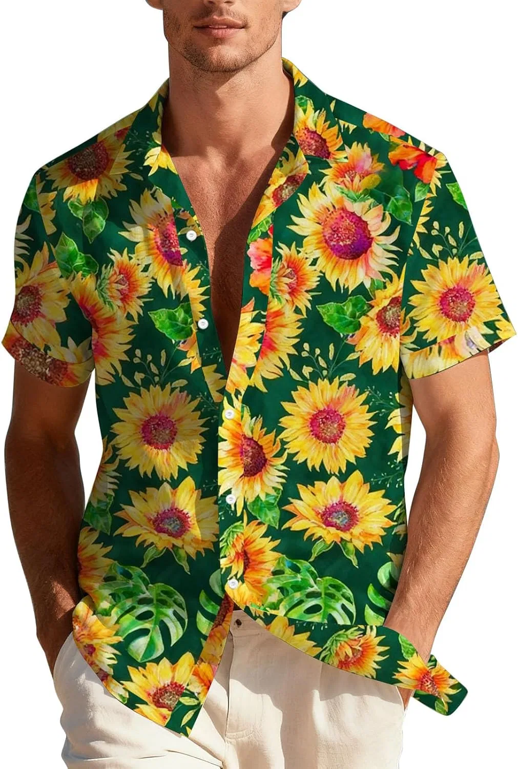 Мужская гавайская рубашка с цветочным принтом Funky Hawaiian Shirt, Green