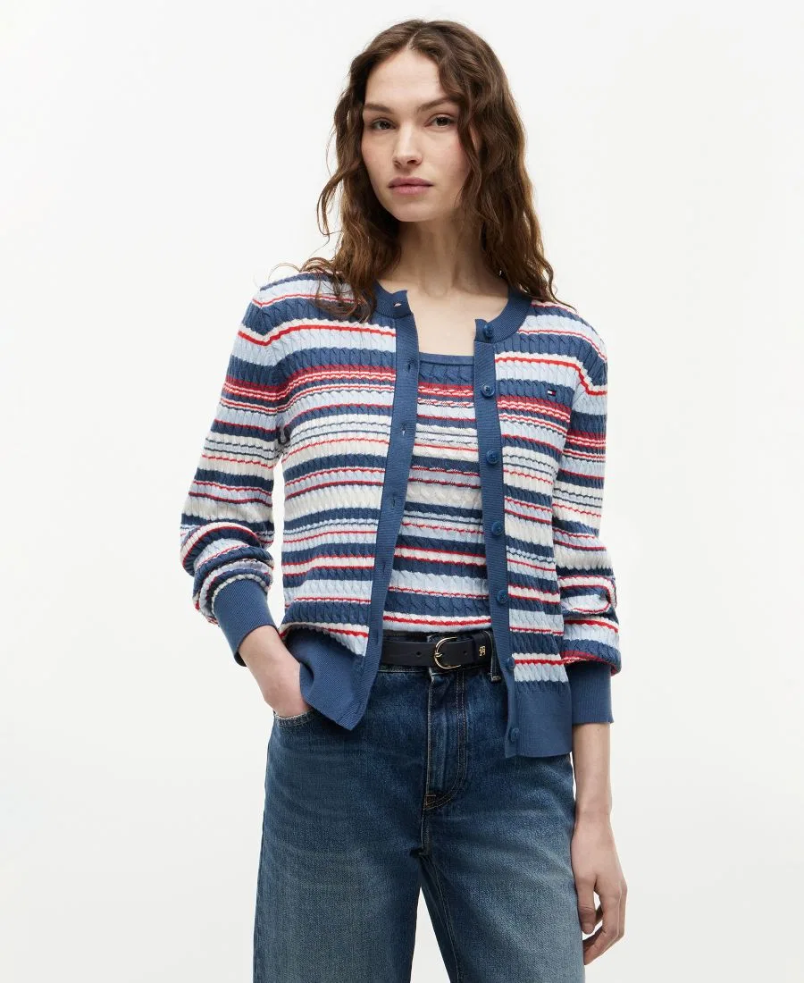Свитер Tommy Hilfiger с косами, Blue Red Multi Stripe