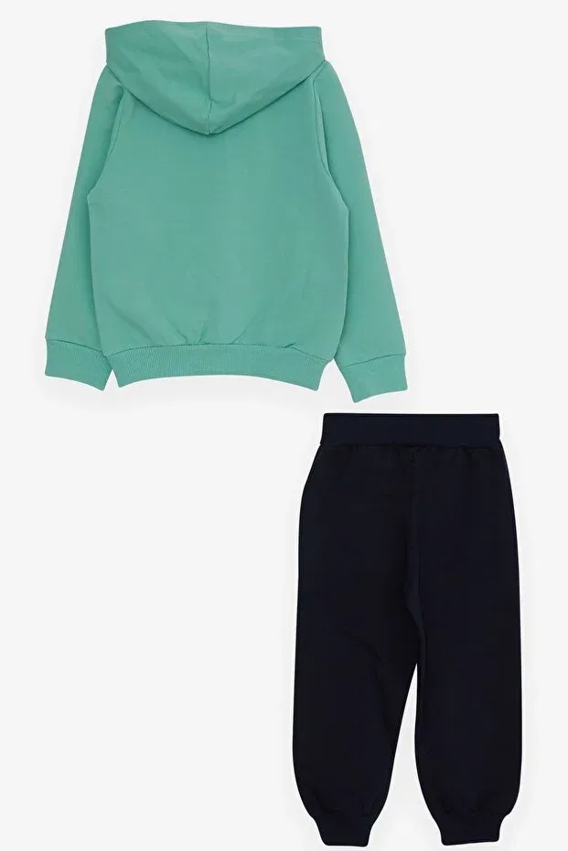 Детский комплект спортивного костюма для мальчиков с принтом Teddy Bear Printed Breeze, Mint Green — фото 2