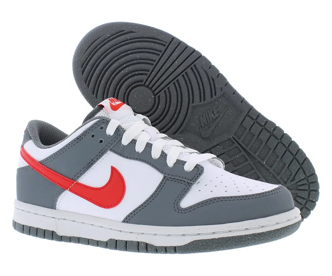 Детские кроссовки для мальчиков с принтом NIKE Dunk Low NIKE, Smoke Grey Light Crimson White — фото 2