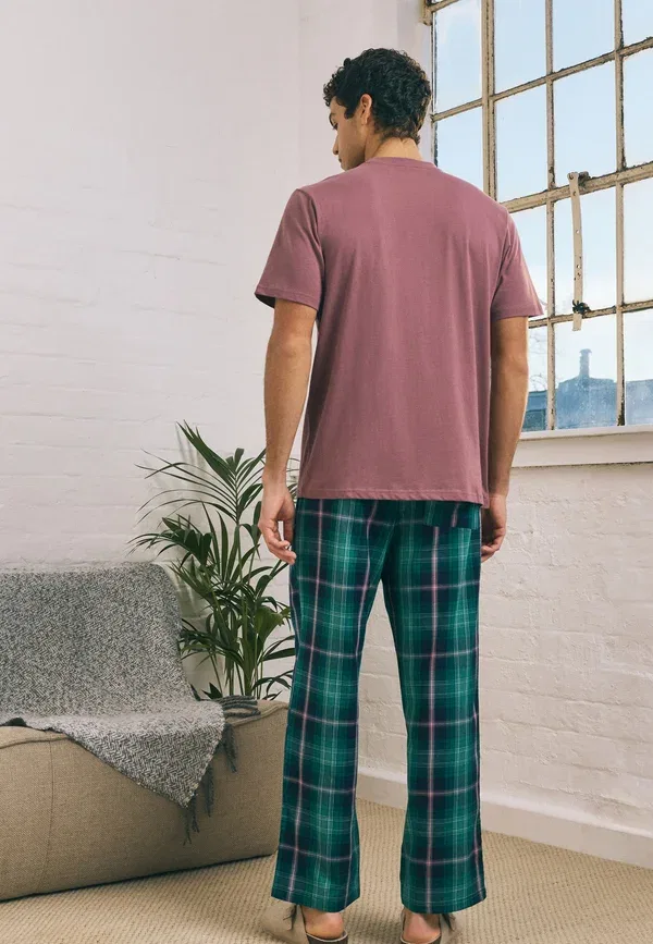 Пижамный комплект из хлопка Regular fit - check short sleeve set Next, Green, Pink, зеленый/розовый — фото 2