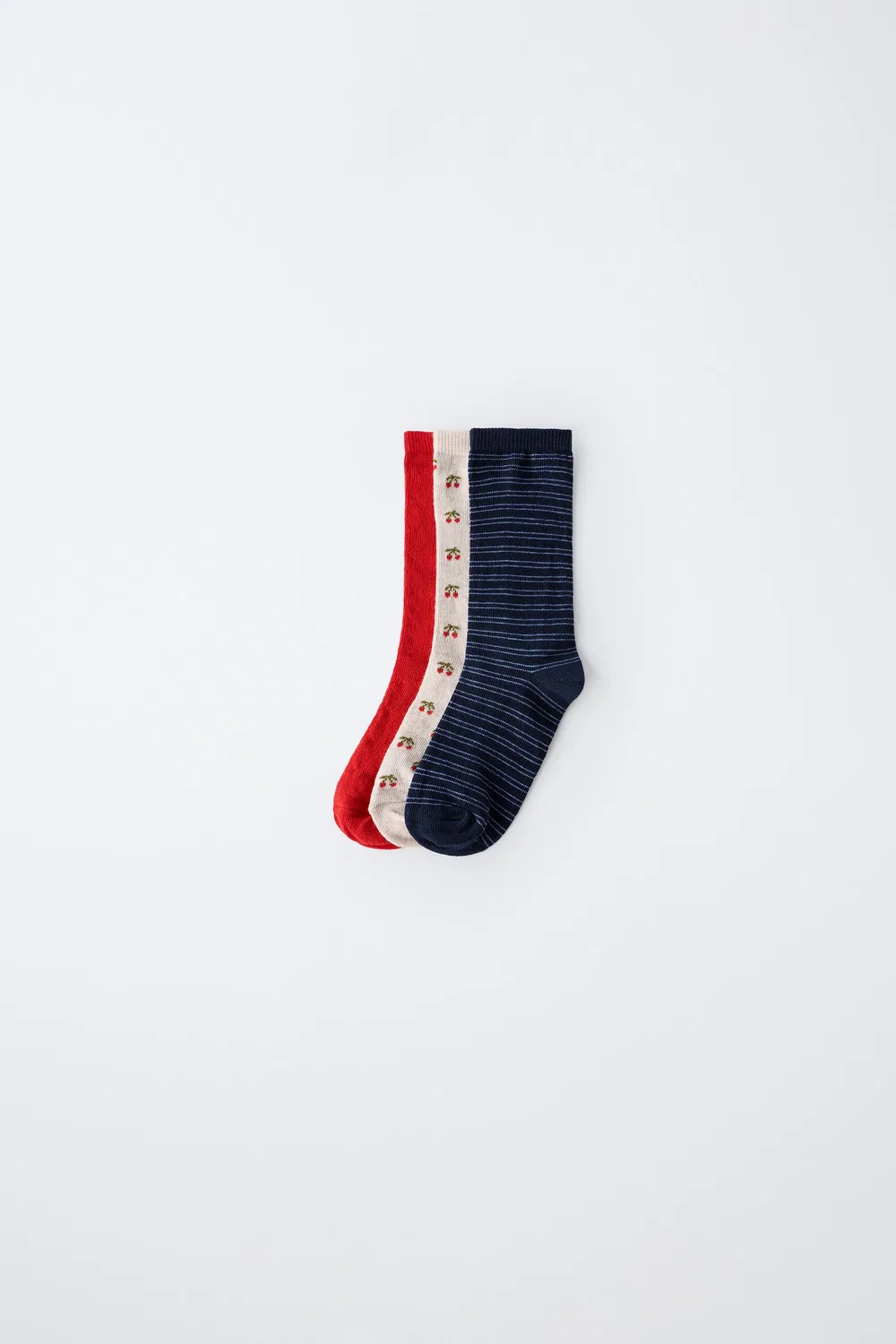 Набор из 3 пар носков средней длины с вишневым принтом. ZARA, Red