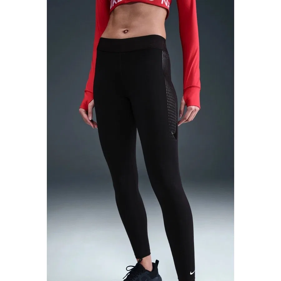 Женские спортивные леггинсы с графическим принтом Nike Pro 365 Mid Rise Dri-Fit, Черный — фото 2