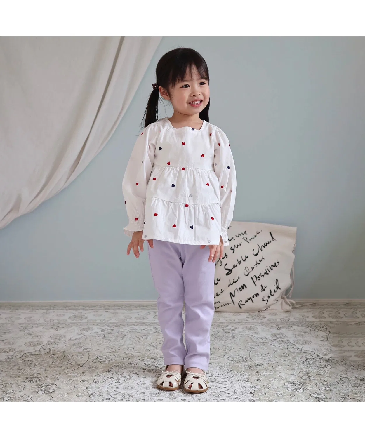 Детская туника для девочек с вышивкой Heart Embroidery Tired Tunic, apres les cours, Ivory — фото 2