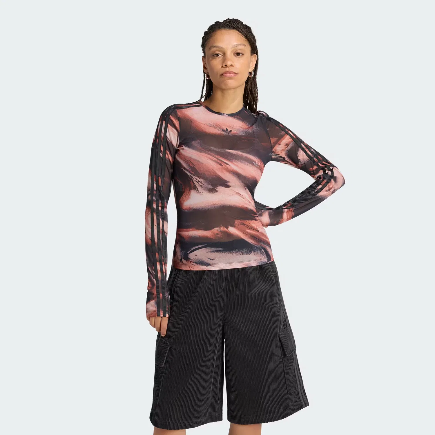 Женская футболка из сетки с графическим принтом Graphic Mesh Tee Adidas Originals, вермиллион/crystal linen/aurora coffee/черный