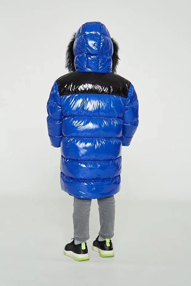 Детское пальто для мальчиков с капюшоном Benitto Kids, Saks - Blue — фото 4