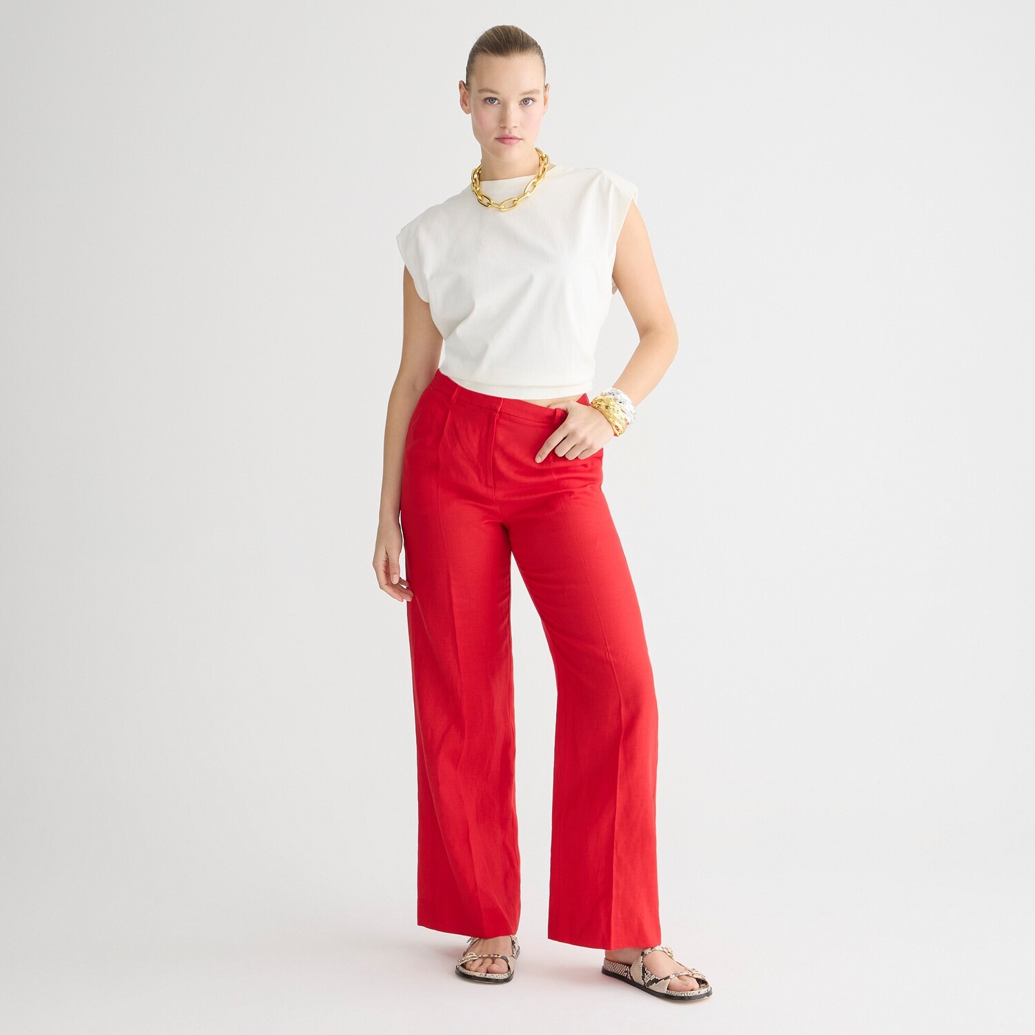 

Широкие брюки-эссенции из льна J.Crew, красный
