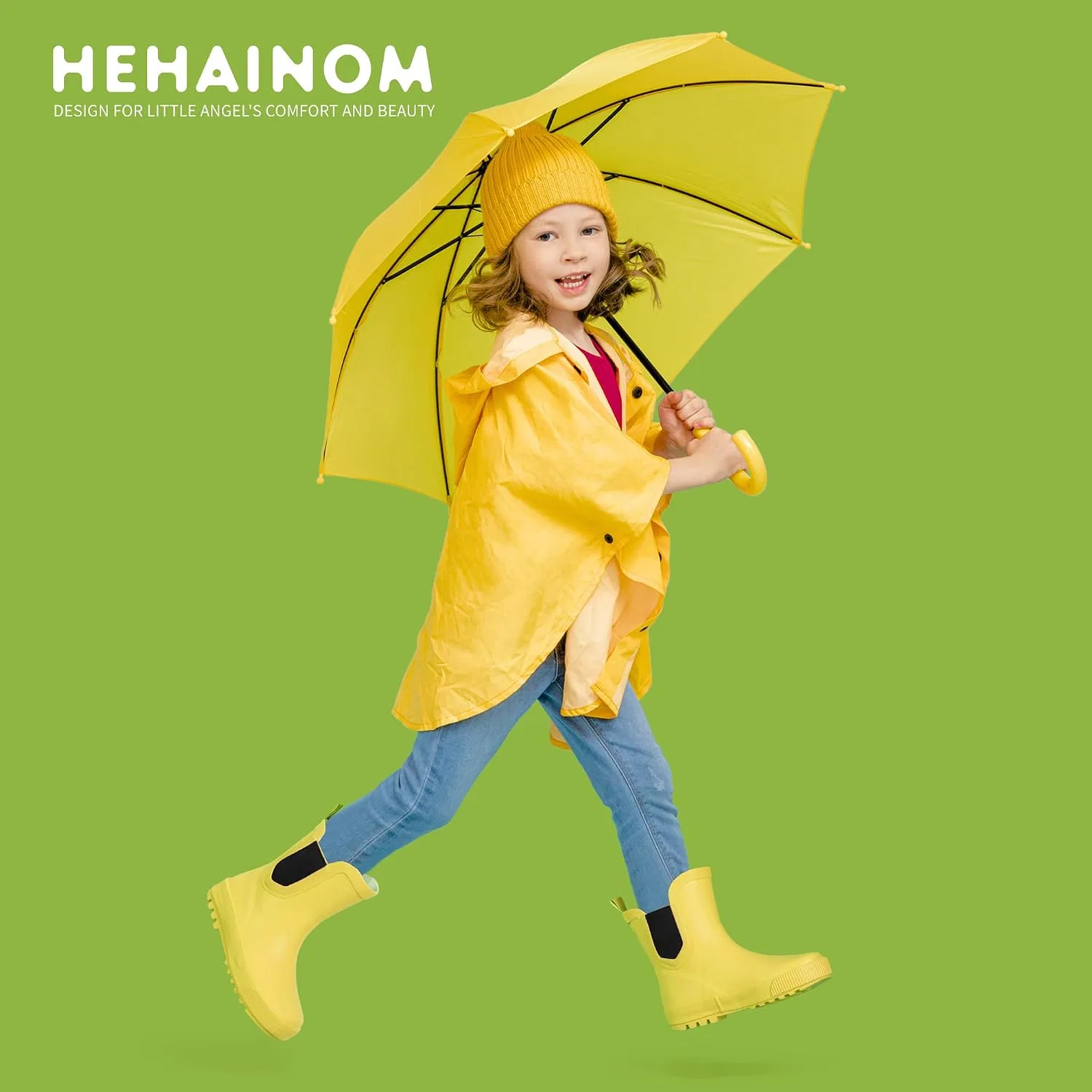 Детские резиновые сапоги для девочек и мальчиков Hehainom, Yellow — фото 3