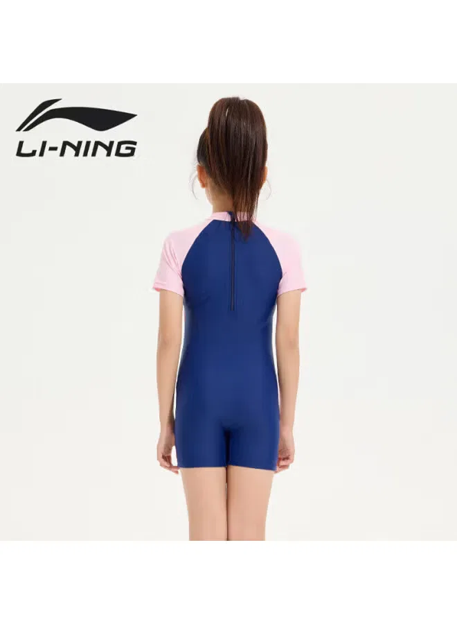 Купальник детский слитный для девочек с быстросохнущей тканью 007 Li-Ning, сине-розовый — фото 4