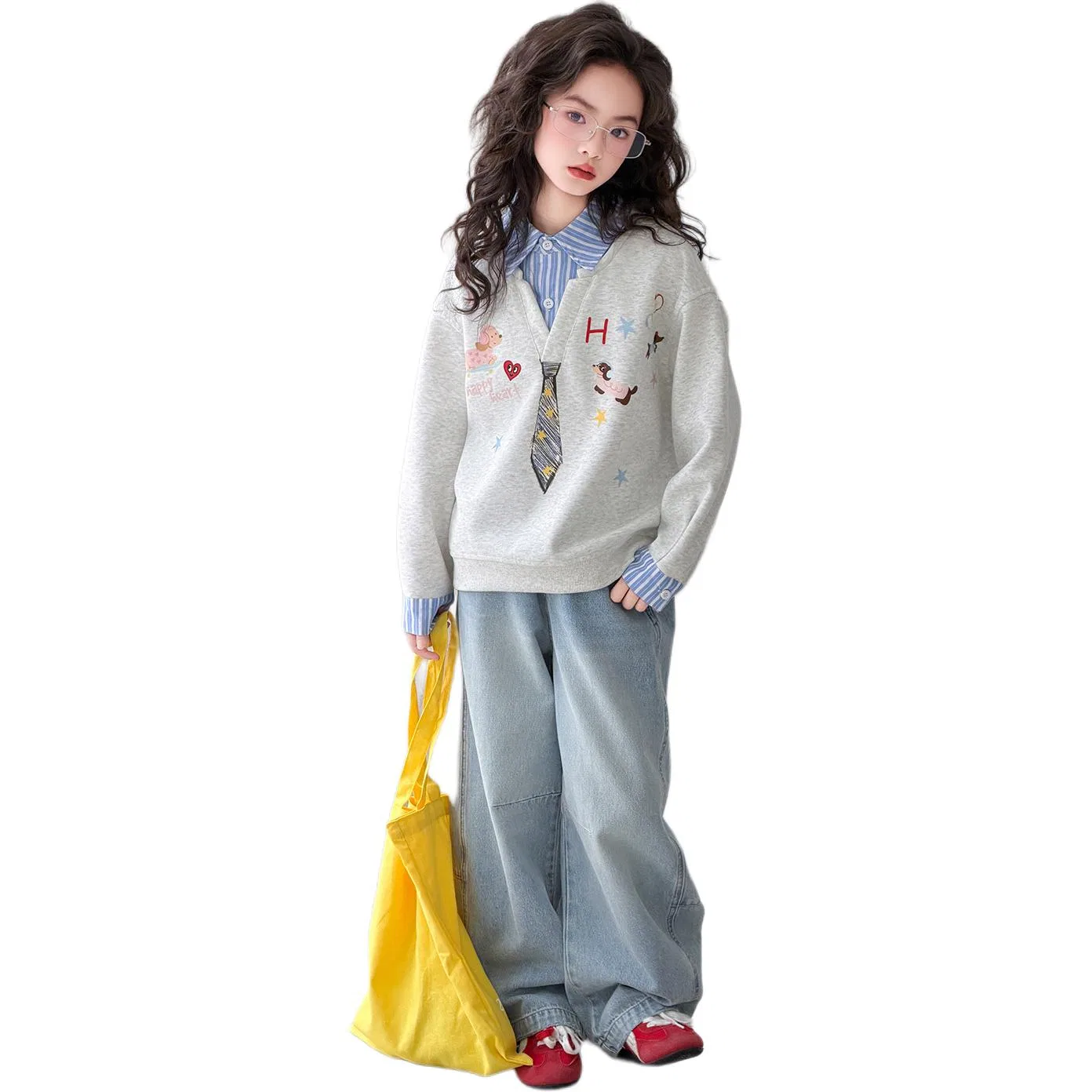 Детский комплект из свитшота и джинсов, модель Gray Sweatshirt+Jeans, MADALLO, Gray Sweatshirt+Jeans