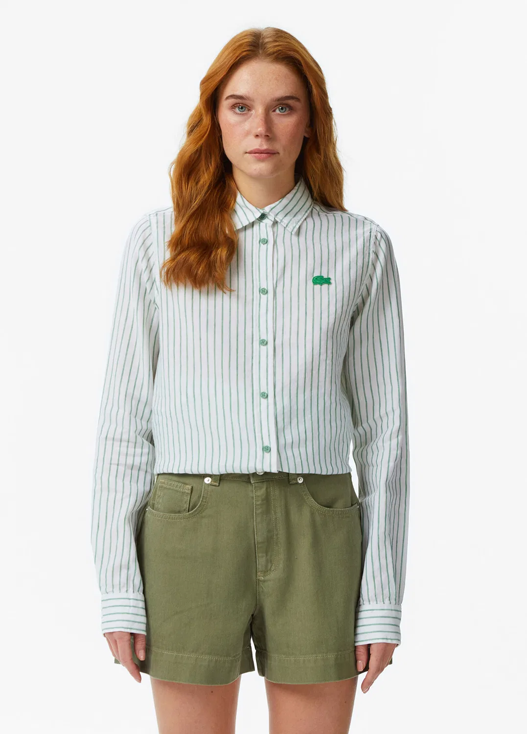 Рубашка Lacoste Relaxed Fit с полосками, зеленый