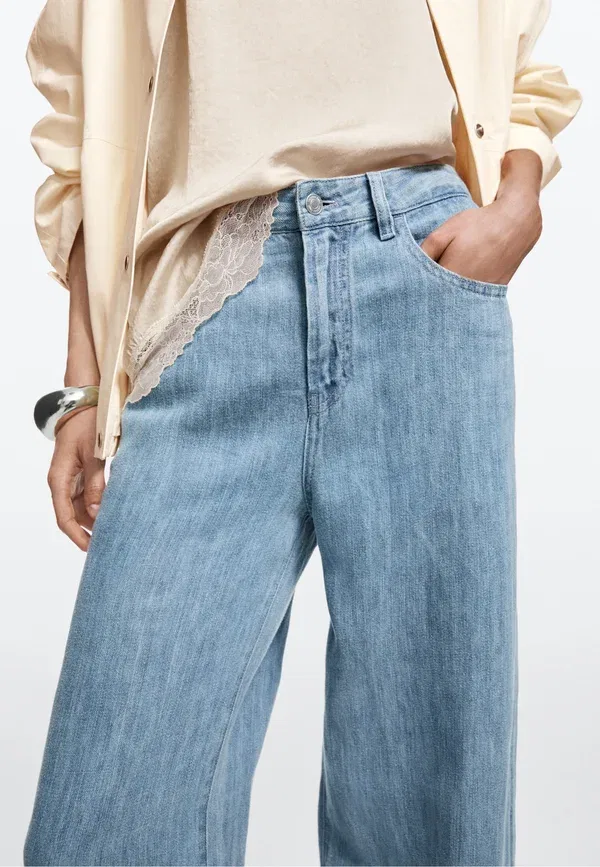 Джинсы из льна Straight leg jeans, Massimo Dotti, Light blue denim Massimo Dutti, светло-голубой — фото 4
