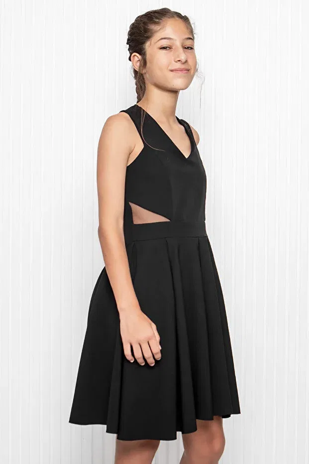 Детское платье для девочек из крепа V-Neck Denimini, Black — фото 4
