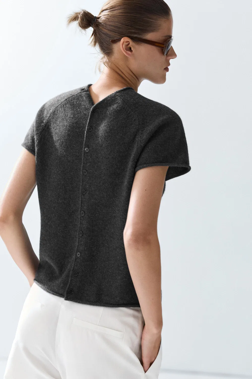 Жилет Massimo Dutti 100% Cashmere Button-Front Knit, антрацитово-серый — фото 3