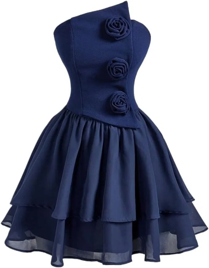 Женское мини-платье с асимметричным воротником, Navy Blue