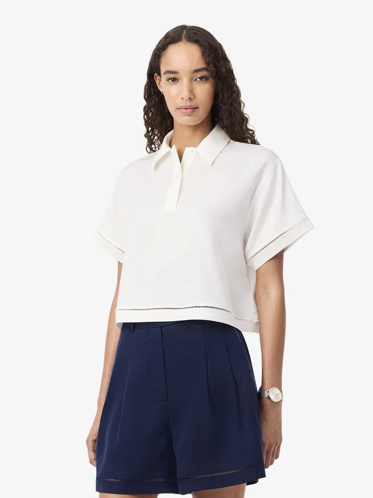 Топ поло LACOSTE из льна и лиоцелла, White