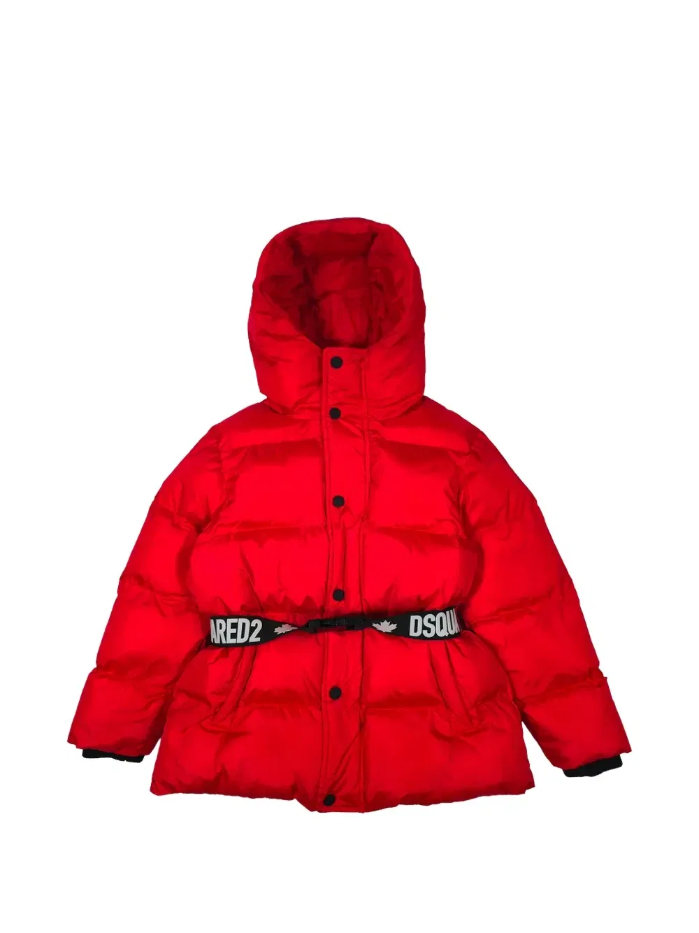 Пуховик с капюшоном и поясом DSQUARED2 KIDS, красный