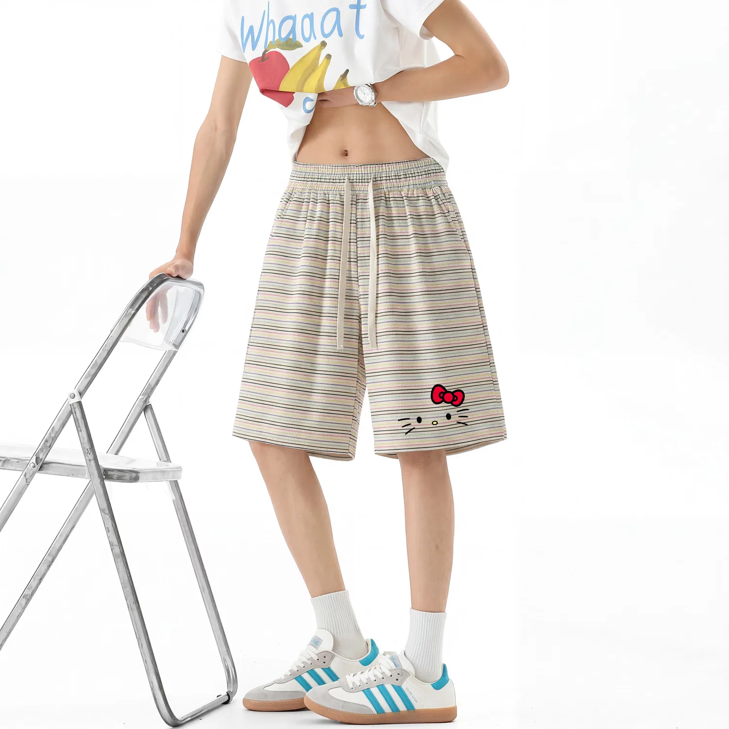 Детские шорты прямого кроя с принтом Sanrio Hello Kitty, Rainbow Stripes — фото 4