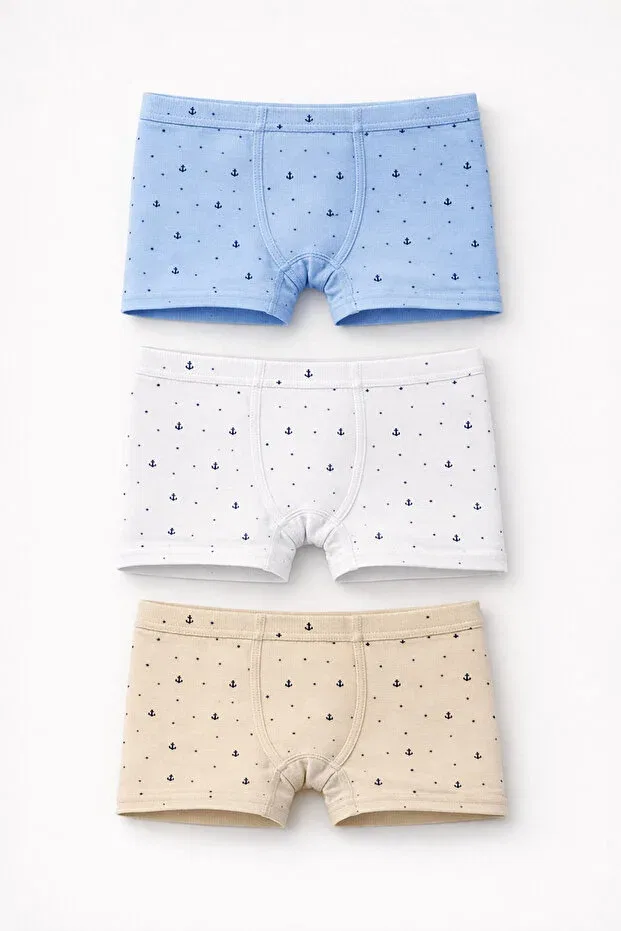 Детские боксеры для мальчиков хлопковые комплект 3 шт Mini Kanka, Multicolored Beige-White-Blue