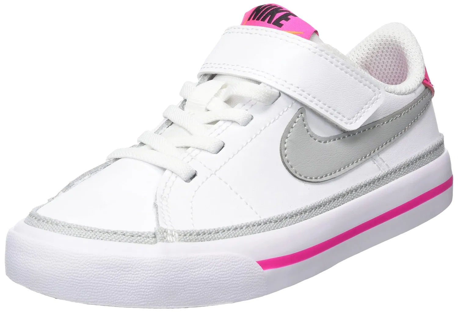 Детские кеды для мальчиков кожаные Court Legacy NIKE, White Lt Smoke Grey Pink Prime Kumquat